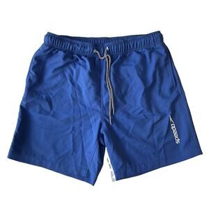 Speedo Men Swimwear L Blue Swim Trunks Logo Drawstring 7" Inseam Lined Pockets